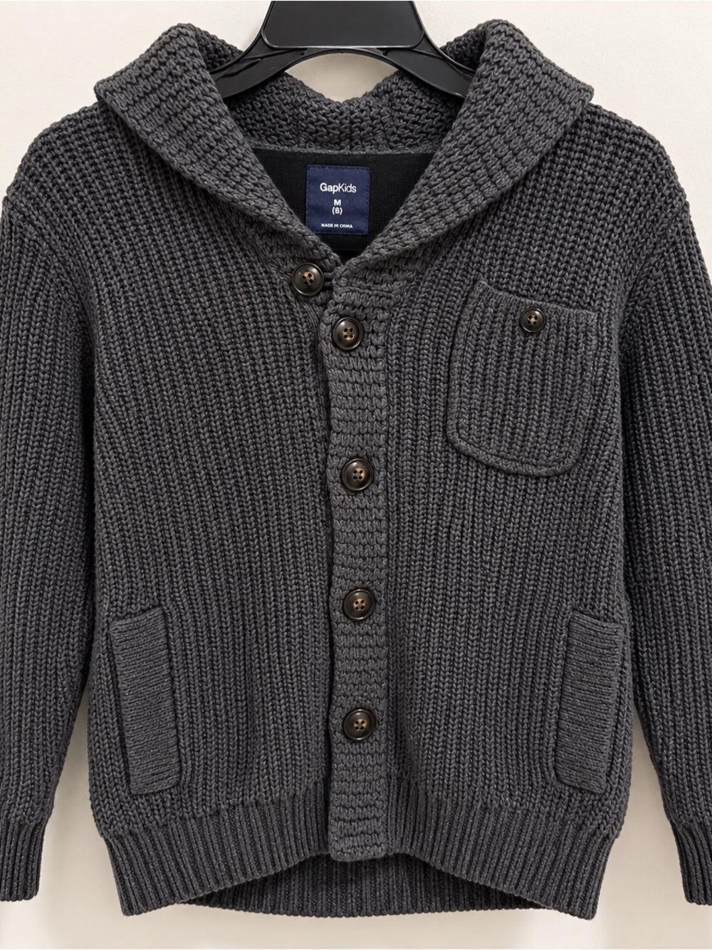 GapKids Boys Gray Chunky Knit Hooded Cardigan Sweater M 8